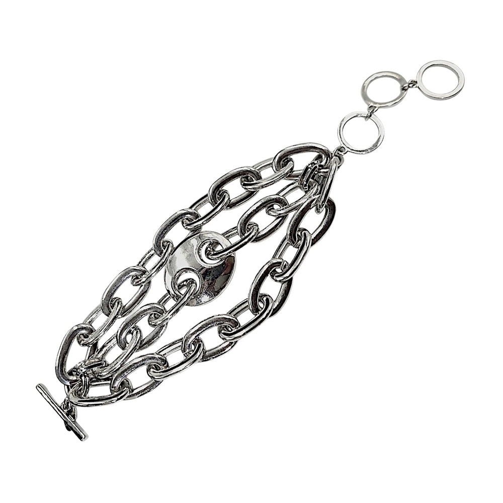 Chunky Silver Triple Layer Chain Bracelet
